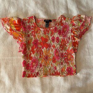 Forever 21 - Floral Cropped Shirt / Size Small